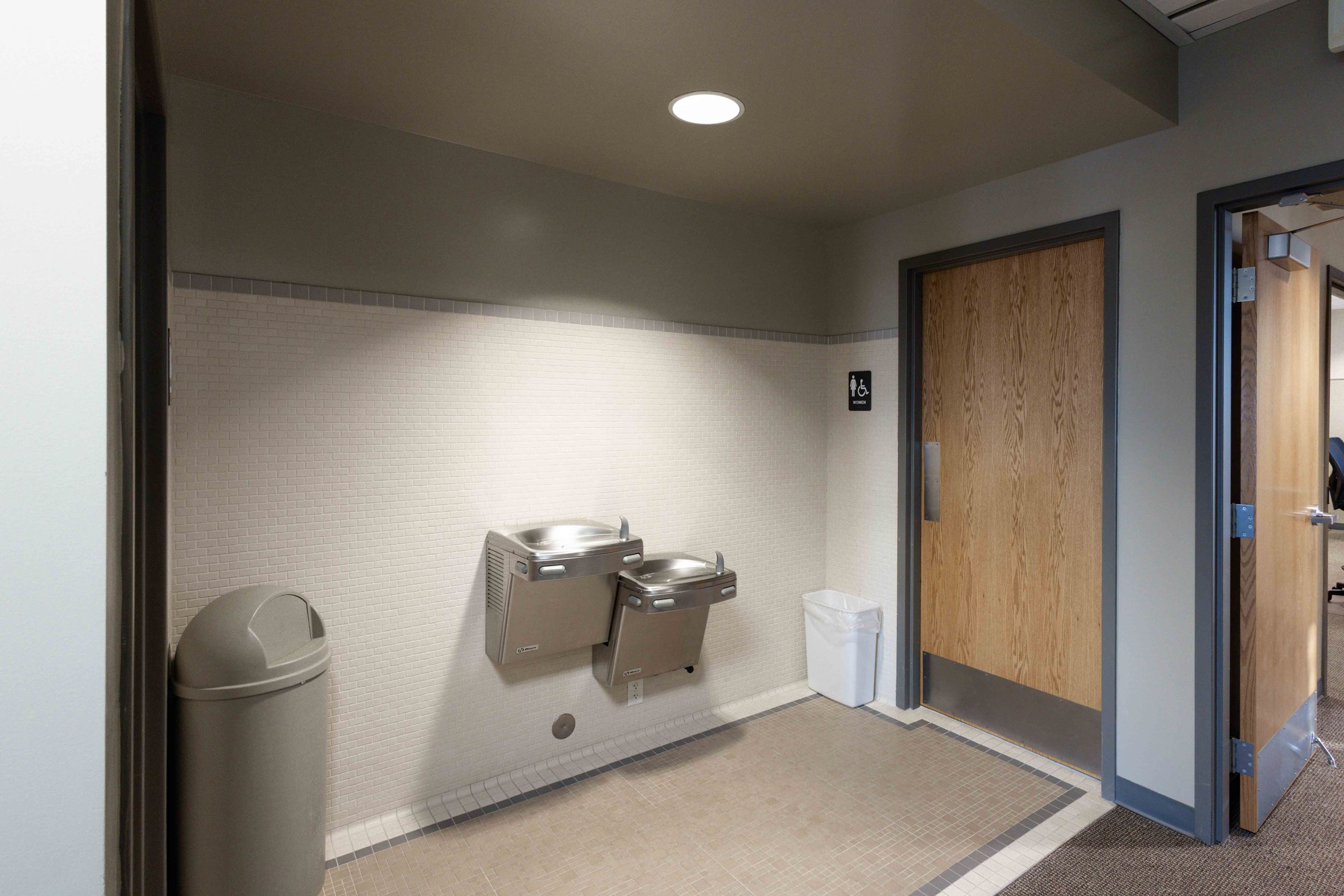 drinking fountains and a restroom